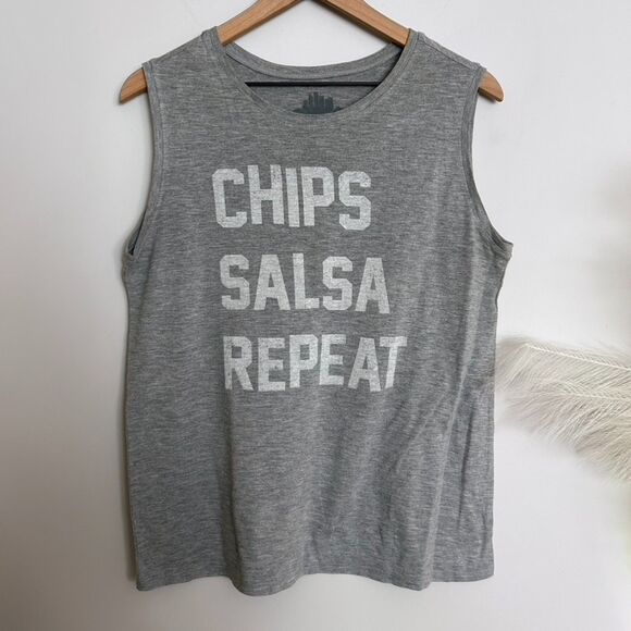 Chips, Salsa, Repeat Gray Graphic Tank Top - Picture 1 of 4